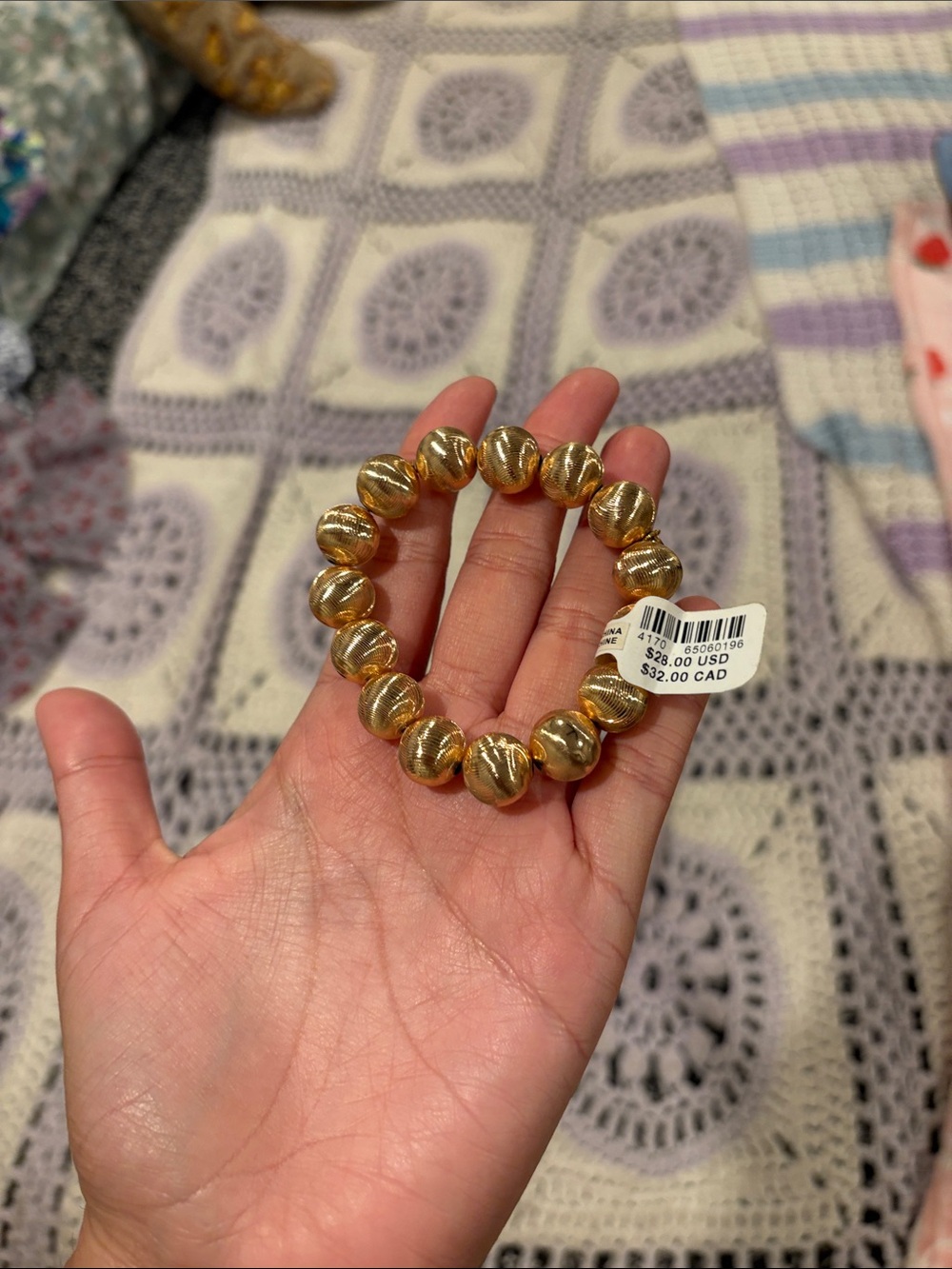 Anthropologie Shiny Gold Swirl Bead Stretch Bracelet